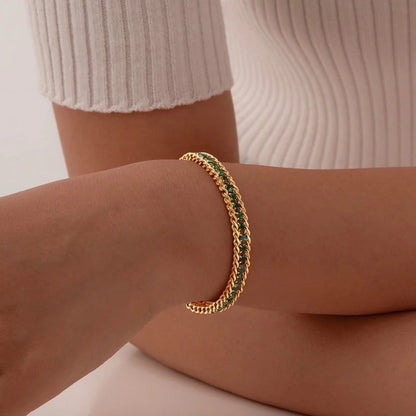 IG Style Colorful Solid Color 201 Stainless Steel 18K Gold Plated Zircon Tennis Chain Bracelets In Bulk