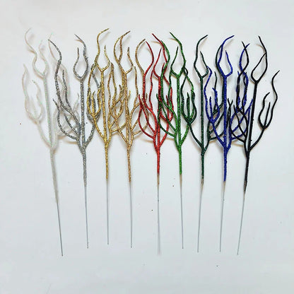 10 Pieces Christmas Decoration Real Tree Branches Golden Bells Dried Tree Branches Leaf Material Accessories Glitter Dried Tree Branches Festive Atmosphere Party Branches