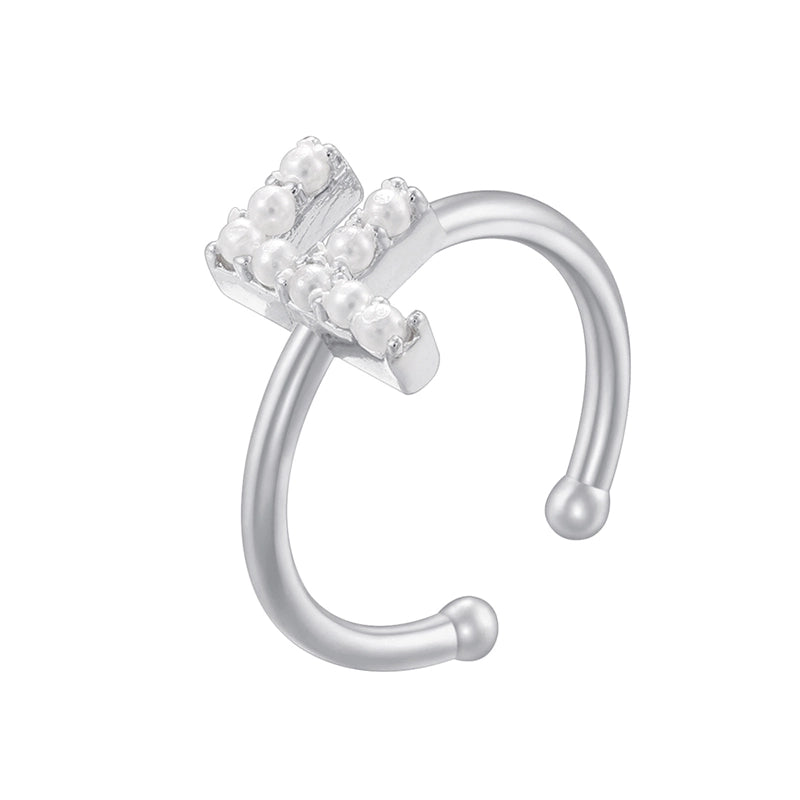Copper 18K Gold Plated Plating Inlay Letter Artificial Pearls Open Rings