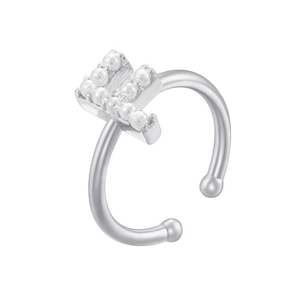 Copper 18K Gold Plated Plating Inlay Letter Artificial Pearls Open Rings