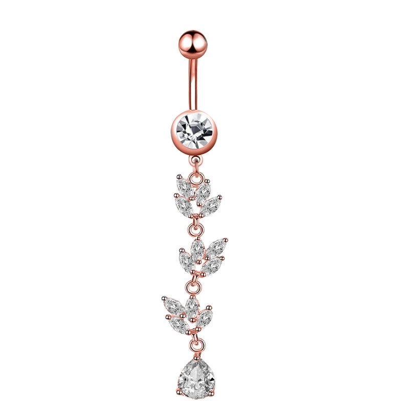 Minimalist Water Droplets Flower Butterfly Stainless Steel Inlay Zircon Women's Belly Ring