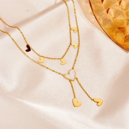 Elegant Minimalist Heart Shape Titanium Steel Acrylic Shell 18K Gold Plated Inlay Anklet Necklace