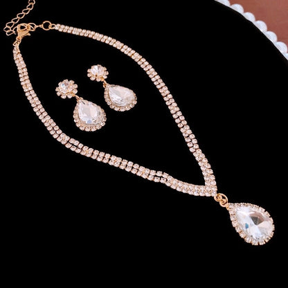 Explosions Zircon Diamond Geometric Necklace Earrings Suit Light Luxury Clavicle Chain High Sense Temperament Jewelry