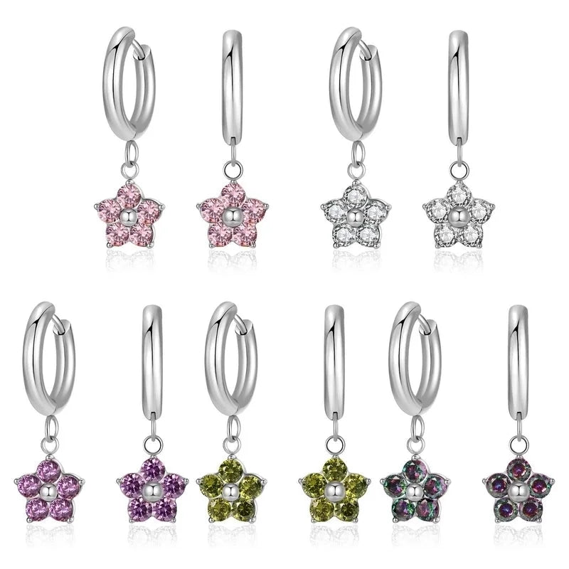 1 Pair Minimalist Classic Style Flower Inlay 304 Stainless Steel Zircon Drop Earrings