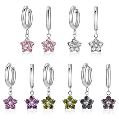 1 Pair Minimalist Classic Style Flower Inlay 304 Stainless Steel Zircon Drop Earrings