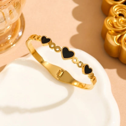 3 Pieces Y2K Modern Style Commute Heart Shape 304 Stainless Steel 18K Gold Plated Bangle In Bulk