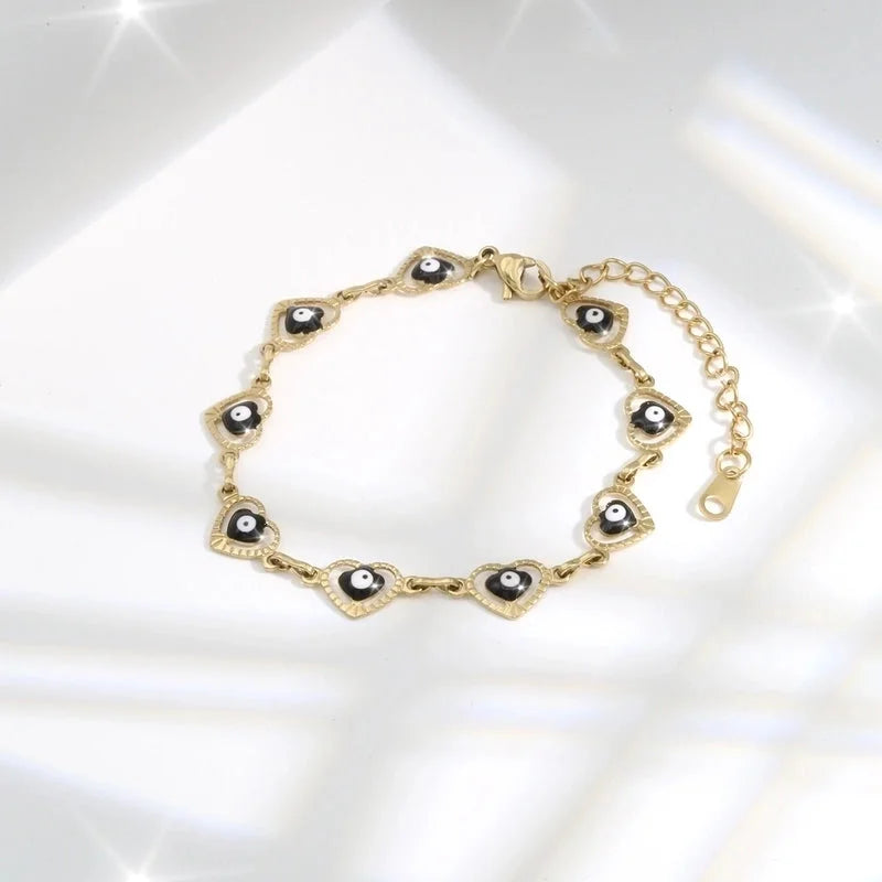 Elegant Romantic Sweet Heart Shape 304 Stainless Steel 18K Gold Plated Stainless Steel Bracelets In Bulk