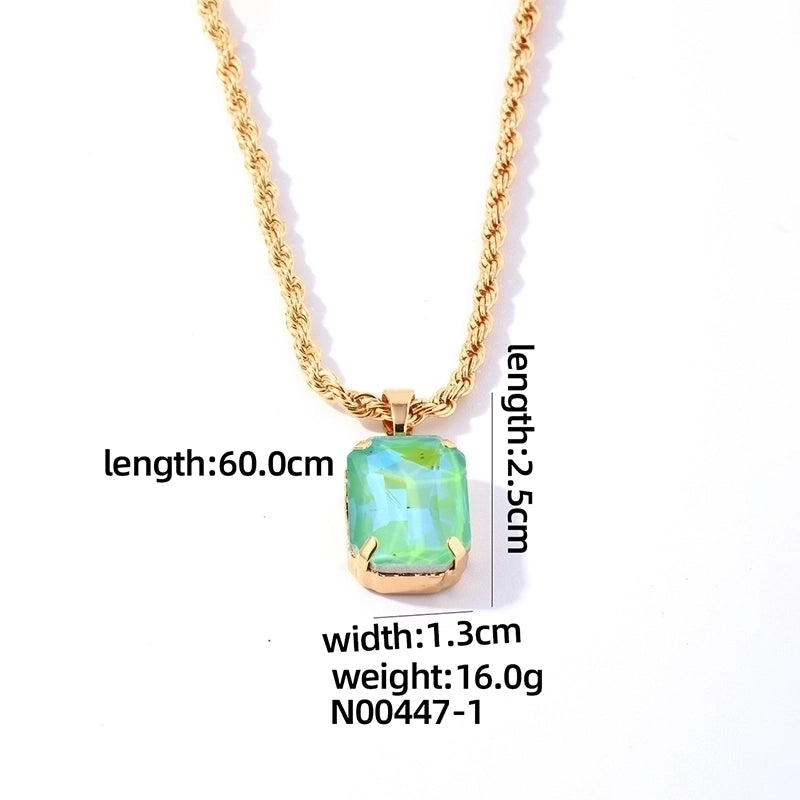 Casual Elegant Minimalist Rectangle 304 Stainless Steel Copper Plating Inlay K Gold Plated Glass Pendant Necklace