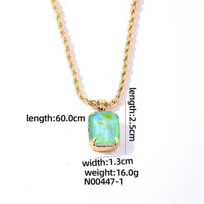 Casual Elegant Minimalist Rectangle 304 Stainless Steel Copper Plating Inlay K Gold Plated Glass Pendant Necklace