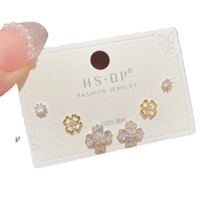 Fashion Geometric Copper Plating Artificial Pearls Zircon Earrings 3 Pairs