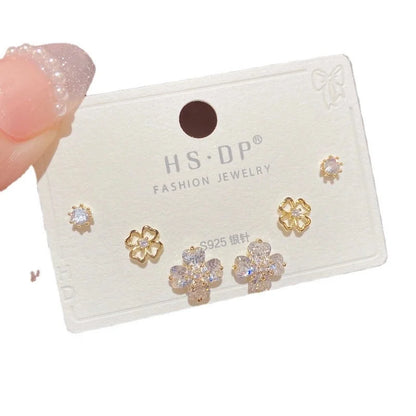 Fashion Geometric Copper Plating Artificial Pearls Zircon Earrings 3 Pairs