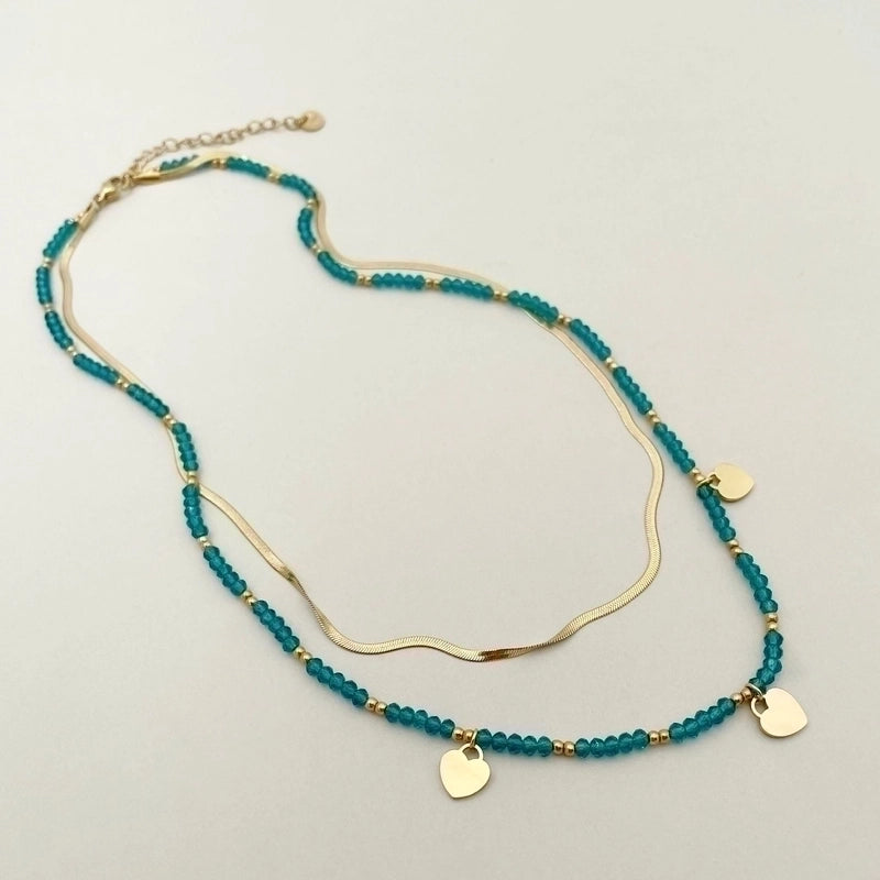 Bohemian Heart Shape 304 Stainless Steel Crystal Beads Gold Plated Plating Stainless Steel Necklaces