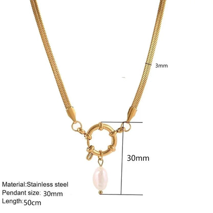 Elegant Circle 304 Stainless Steel 18K Gold Plated Buckle Pendant Necklace