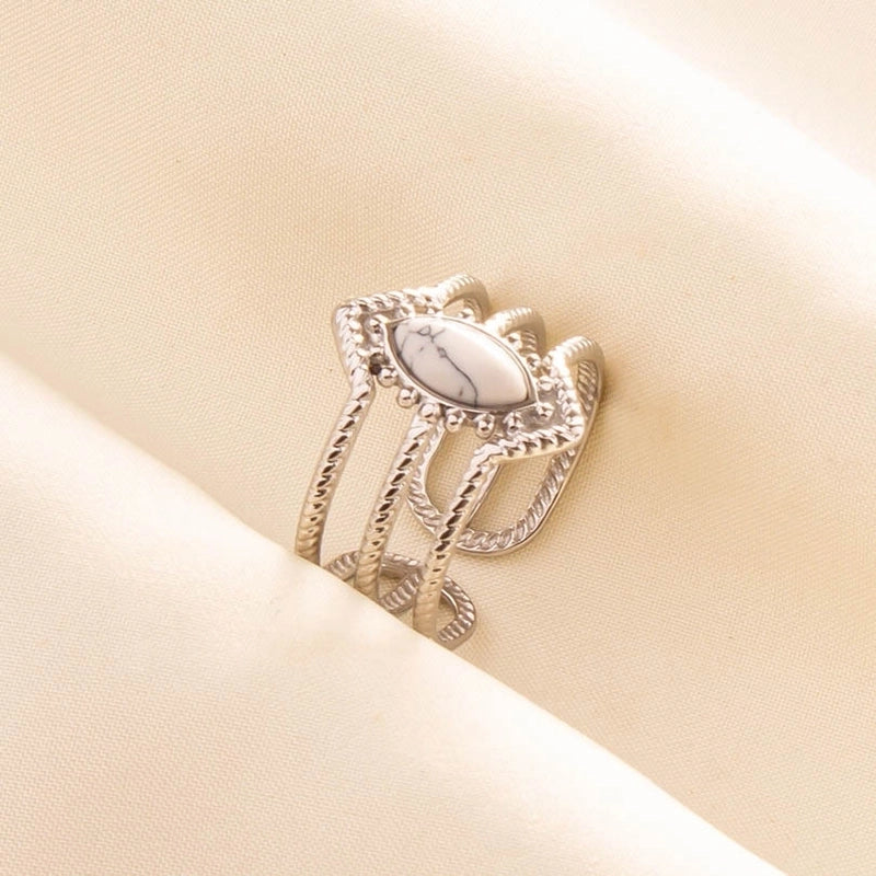 304 Stainless Steel 18K Gold Plated Elegant Lady Streetwear Inlay Geometric Water Droplets Artificial Gemstones Imitating Stone Open Rings