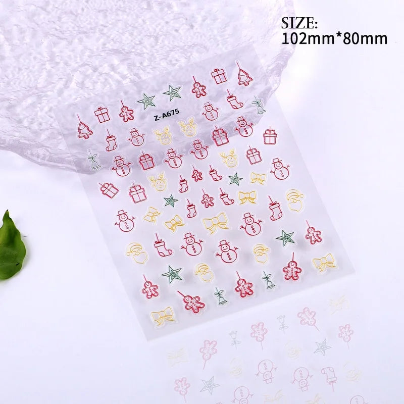 Popular Style Nail Art 5D Embossed Christmas Sticker Nail Art Sticker Christmas Gift Santa Claus Hat In Stock