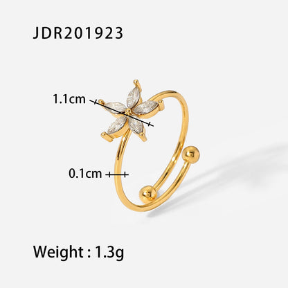 Women IG Style Round Geometric Stainless Steel 18K Gold Plated Rings