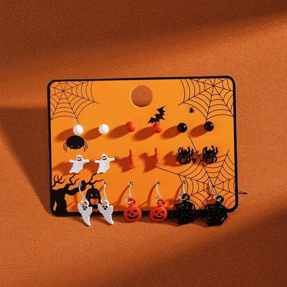 1 Set Cartoon Style Cute Halloween Pattern Pumpkin Skull Plating Alloy Drop Earrings Ear Studs