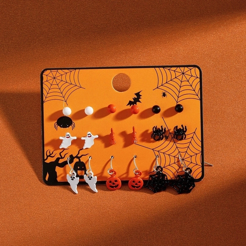 1 Set Cartoon Style Cute Halloween Pattern Pumpkin Skull Plating Alloy Drop Earrings Ear Studs
