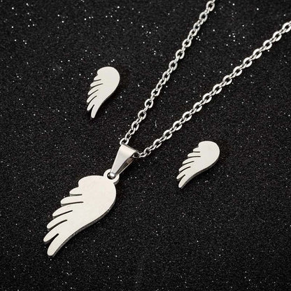 Minimalist Geometric Leaf Heart Shape Stainless Steel Plating Earrings Necklace 1 Set