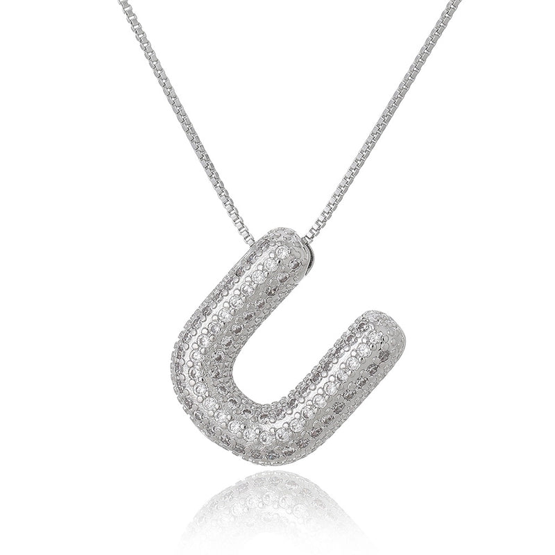 Copper Inlay Letter Zircon Pendant Necklace