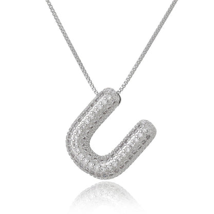 Copper Inlay Letter Zircon Pendant Necklace