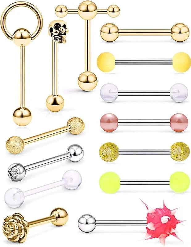 1 Set Tongue Rings Minimalist Classic Style Solid Color 304 Stainless Steel Plating Tongue Rings