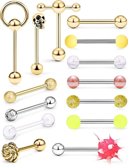1 Set Tongue Rings Minimalist Classic Style Solid Color 304 Stainless Steel Plating Tongue Rings