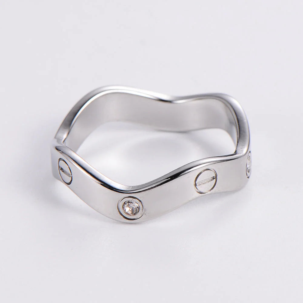 IG Style Stripe Stainless Steel Diamond Inlay Rings