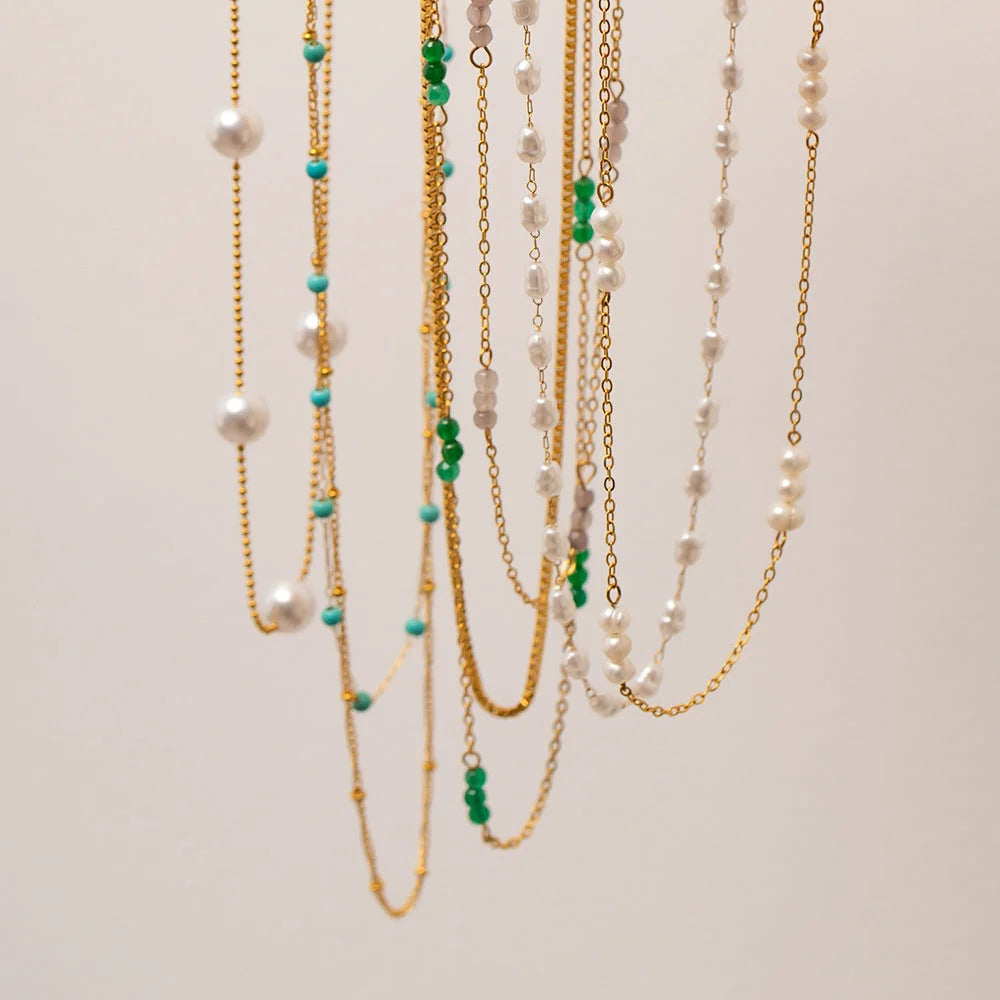 IG Style Pearl Geometric Stainless Steel 18K Gold Plated Necklaces