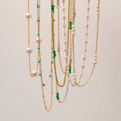 IG Style Pearl Geometric Stainless Steel 18K Gold Plated Necklaces