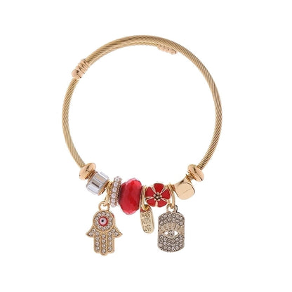 Elegant Devil'S Eye Palm 304 Stainless Steel Alloy Gold Plated Rhinestones Bangle In Bulk