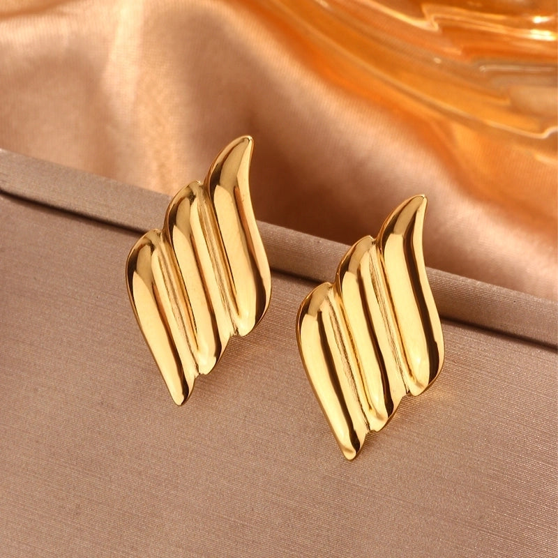 1 Pair Minimalist Sector Leaves Heart Shape Pleated 304 Stainless Steel 18K Gold Plated Ear Studs