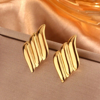 1 Pair Minimalist Sector Leaves Heart Shape Pleated 304 Stainless Steel 18K Gold Plated Ear Studs