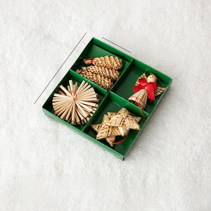 200 Boxes Hot Selling Natural Wheat Straw Handmade Five-pointed Star Snowflake Snowman Christmas Tree Pendant Christmas Decoration