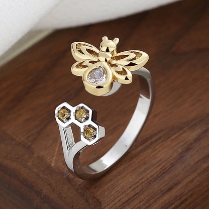 Fashion Sunflower Bee Butterfly Copper Inlay Zircon Rings