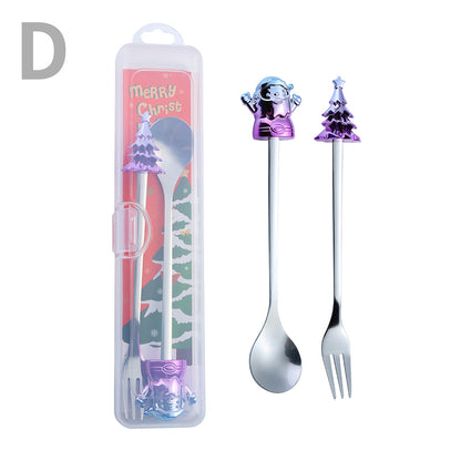 J Christmas Spoon Set Cartoon Colorful Santa Claus Christmas Tree Spoon Fork Coffee Dessert Spoon Gift Box