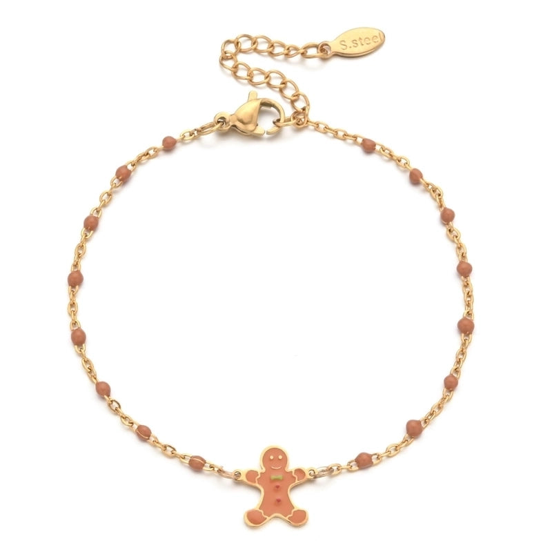 2 Pieces Cartoon Style Cute Gingerbread Stainless Steel Bracelets In Bulk Christmas