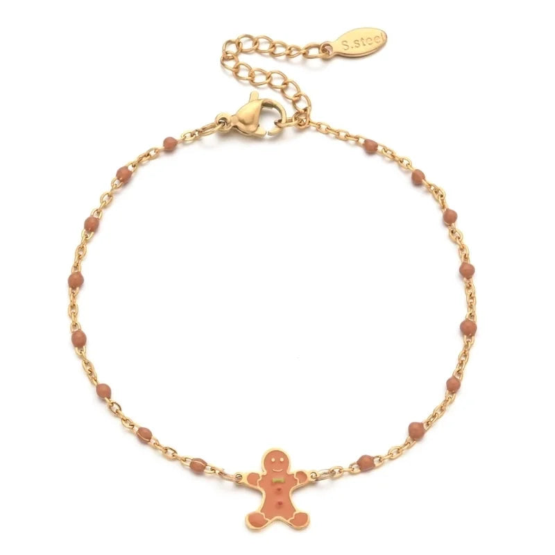 2 Pieces Cartoon Style Cute Gingerbread Stainless Steel Bracelets In Bulk Christmas