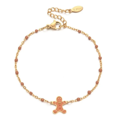 2 Pieces Cartoon Style Cute Gingerbread Stainless Steel Bracelets In Bulk Christmas