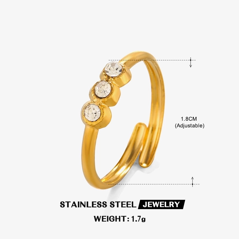 Minimalist Classic Style Round Eye 304 Stainless Steel Rhinestones 18K Gold Plated Plating Inlay Rings