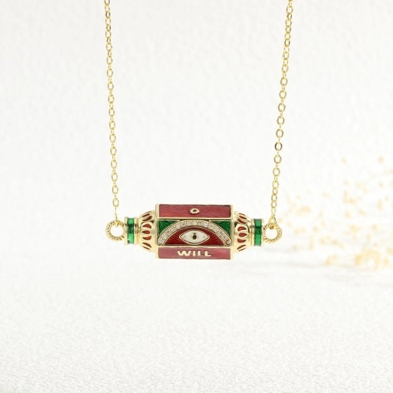 Copper 18K Gold Plated Plating Inlay Devil's Eye Heart Shape Candy Zircon Pendant Necklace