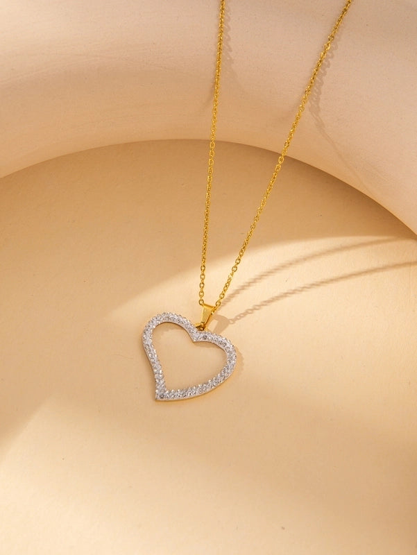 IG Style Minimalist Heart Shape Titanium Steel Shell Zircon Inlay Earrings Necklace