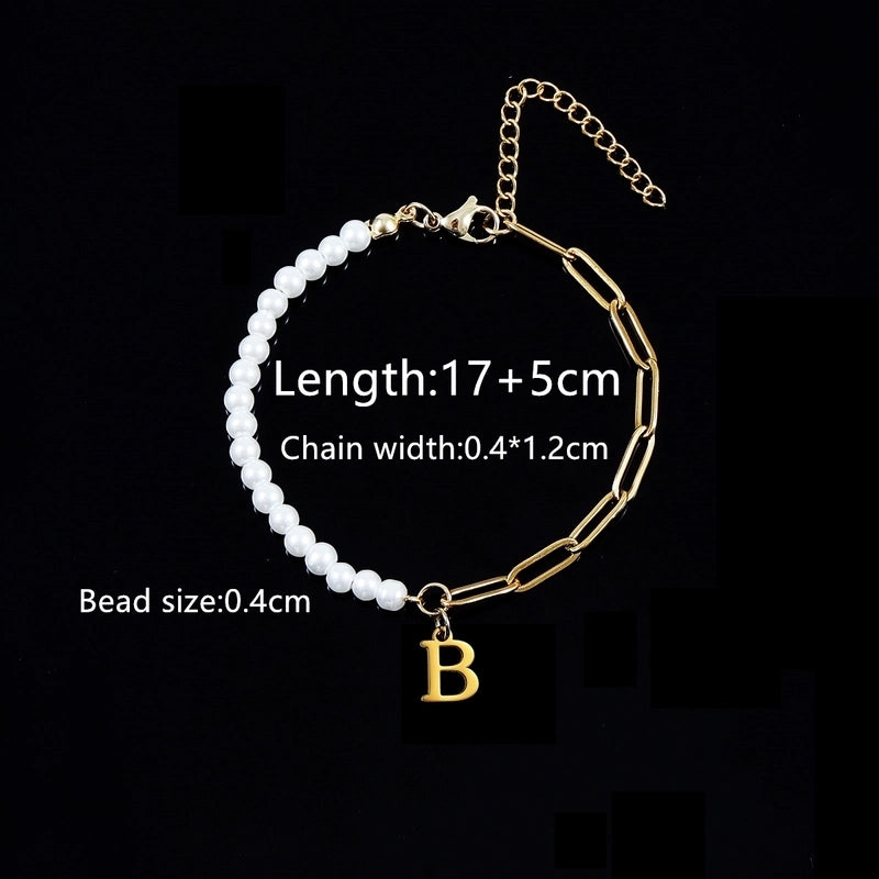 Elegant Minimalist Classic Style Letter 201 Stainless Steel 304 Stainless Steel Imitation Pearl Bracelets In Bulk