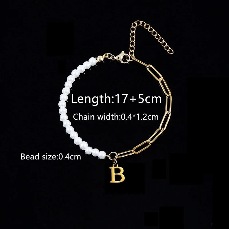 Elegant Minimalist Classic Style Letter 201 Stainless Steel 304 Stainless Steel Imitation Pearl Bracelets In Bulk