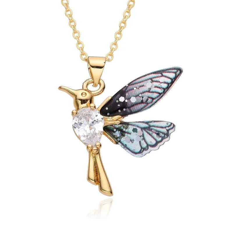 2 Pieces Sweet Minimalist Mermaid Hummingbird Copper Pendant Necklace