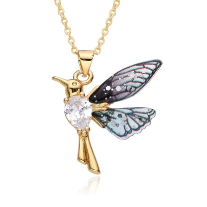 2 Pieces Sweet Minimalist Mermaid Hummingbird Copper Pendant Necklace