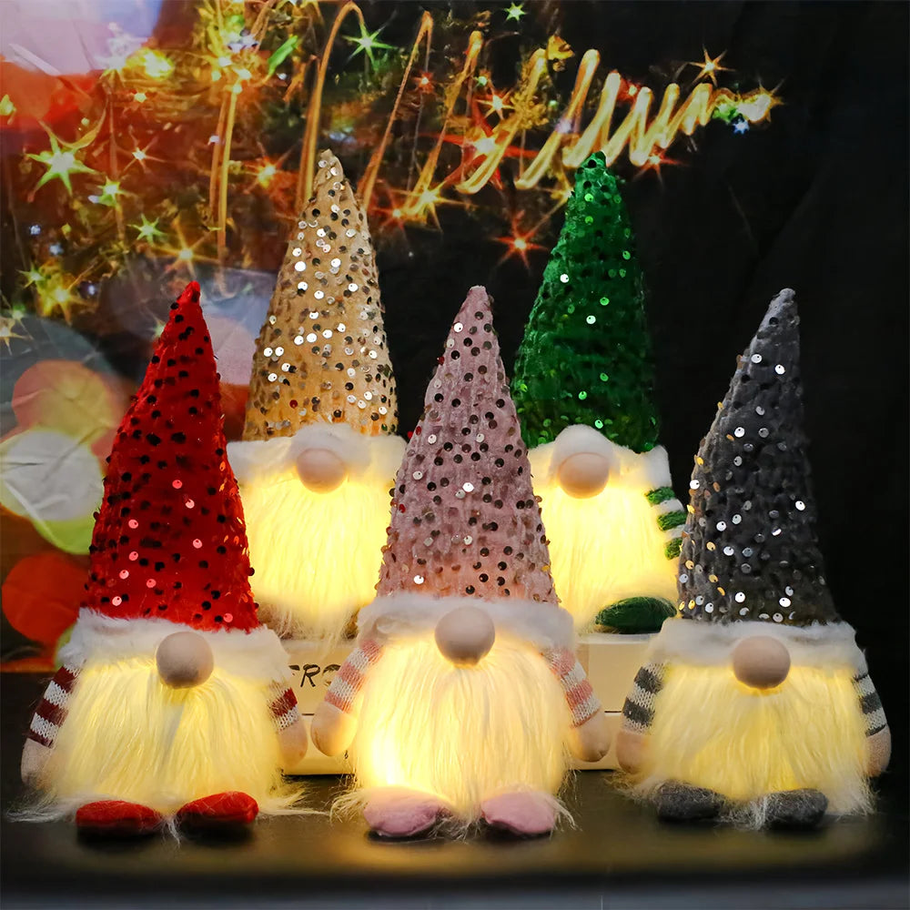 3 Pieces Christmas Decoration Lighted Gnome Figurine Rudolph Christmas Gift Ornament