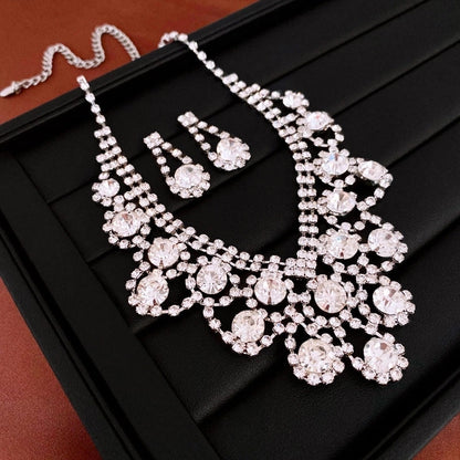 Explosions Zircon Diamond Geometric Necklace Earrings Suit Light Luxury Clavicle Chain High Sense Temperament Jewelry