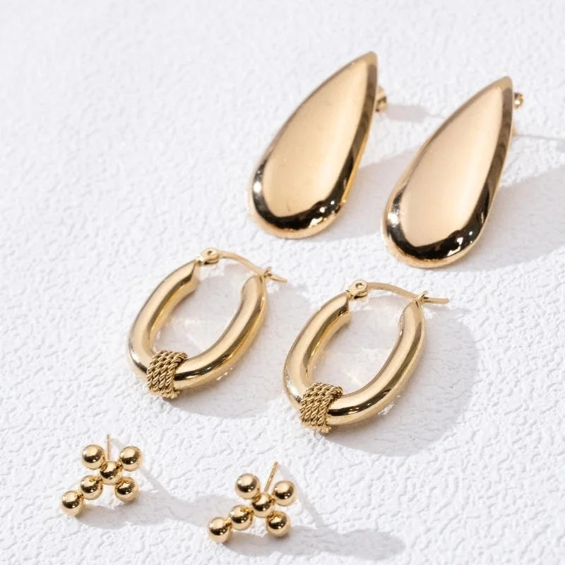 1 Pair Casual Minimalist U Shape Cross Water Droplets 304 Stainless Steel Earrings Ear Studs