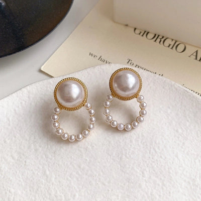 1 Pair Minimalist Round Inlay Alloy Zircon Ear Studs